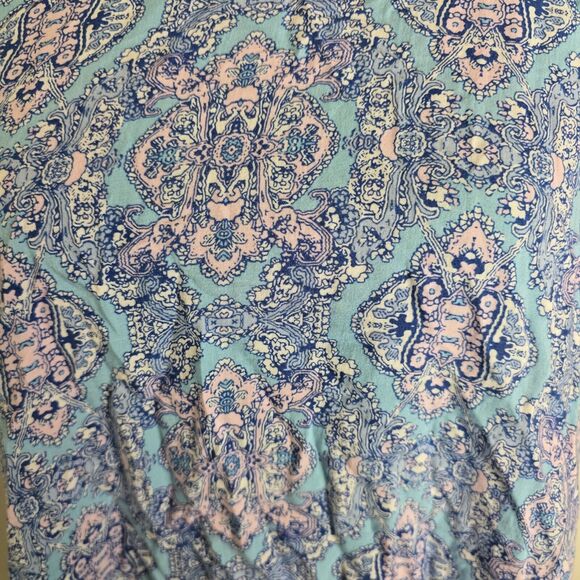 Marina Luna Blouse Plus Size 2X Blue Pink Damask Print Hi Low Hem Top SOLD ON EB - Picture 3 of 10